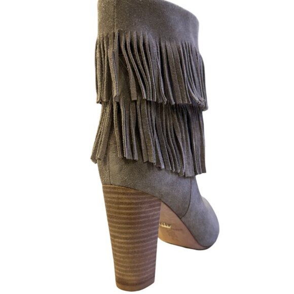 Elaine Turner Grey Suede Fringe Booties - Size 8.5 - Picture 3 of 8
